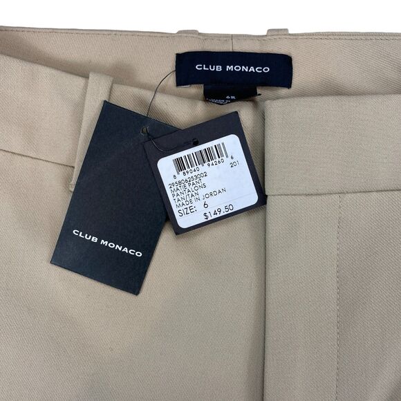 Club Monaco Matie Pants Women 6R Tan Stretch Slash Pockets Classic Fit - Picture 2 of 16